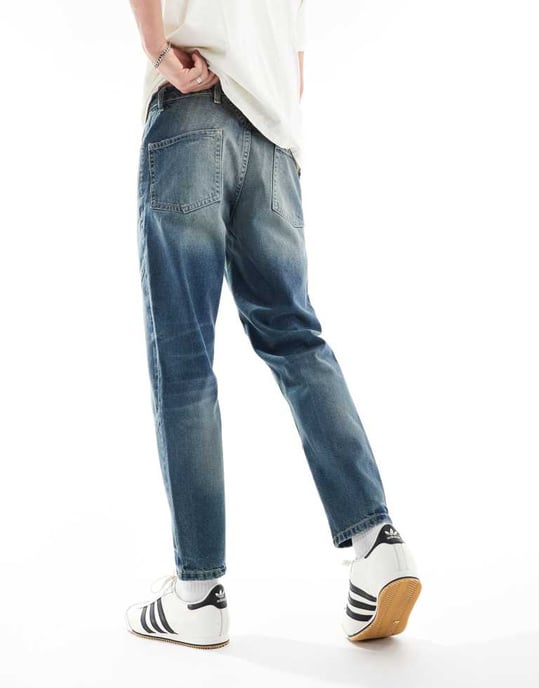 ASOS DESIGN avsmalnande jeans med paneler i en mörkblå vintageton - TURKOS - Image 2