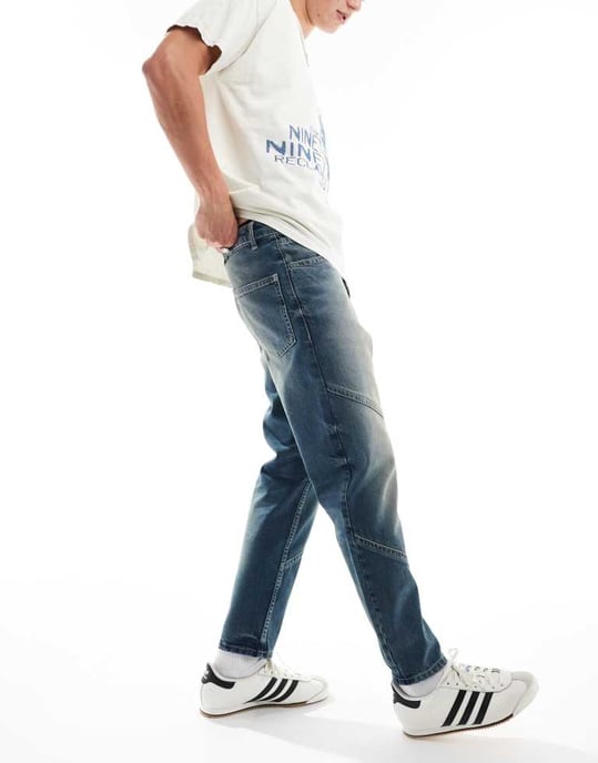 ASOS DESIGN avsmalnande jeans med paneler i en mörkblå vintageton - TURKOS - Image 3