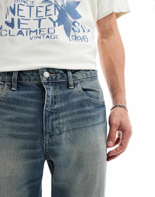 ASOS DESIGN avsmalnande jeans med paneler i en mörkblå vintageton - TURKOS - Image 4