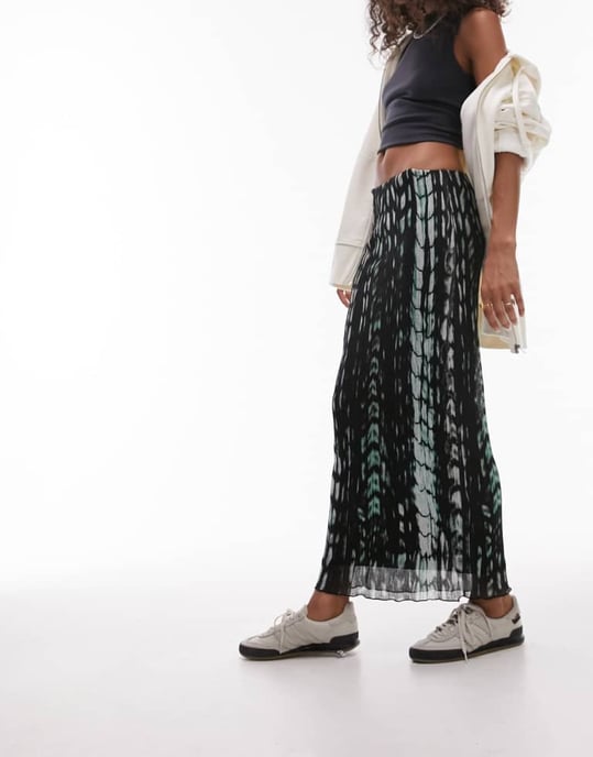 Topshop – Flerfärgad midikjol med texturerad plisse och suddigt ormmönster - Image 3
