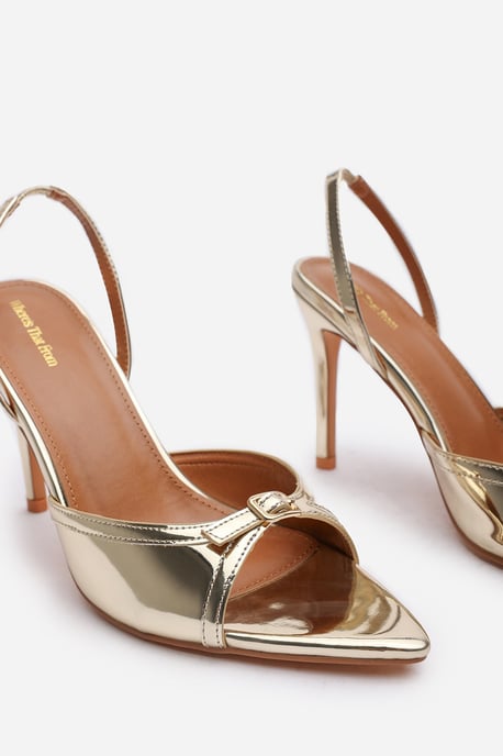 Wheres That From Womens 'Journey' Wide Fit Patent Pointed Open Toe Slingback Heel with Front Buckle Detail - Image 5