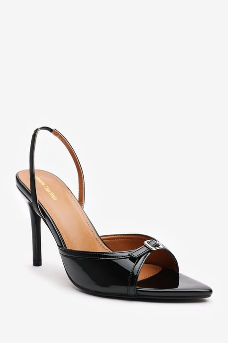 Wheres That From Womens 'Journey' Wide Fit Patent Pointed Open Toe Slingback Heel with Front Buckle Detail - Image 3