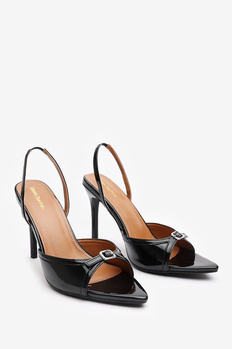 Wheres That From Womens 'Journey' Wide Fit Patent Pointed Open Toe Slingback Heel with Front Buckle Detail - Image 4