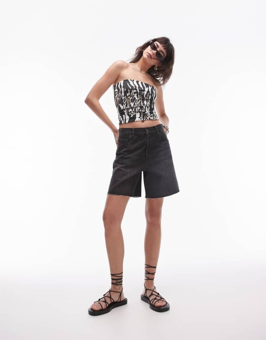 Topshop – Marinblå bandeau-klänning med blandat djurmönster - Image 4