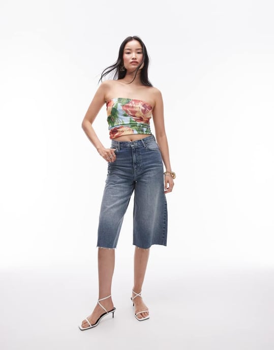 Topshop – Multifärgad bandeau-klänning med målade blommiga detaljer - Image 3