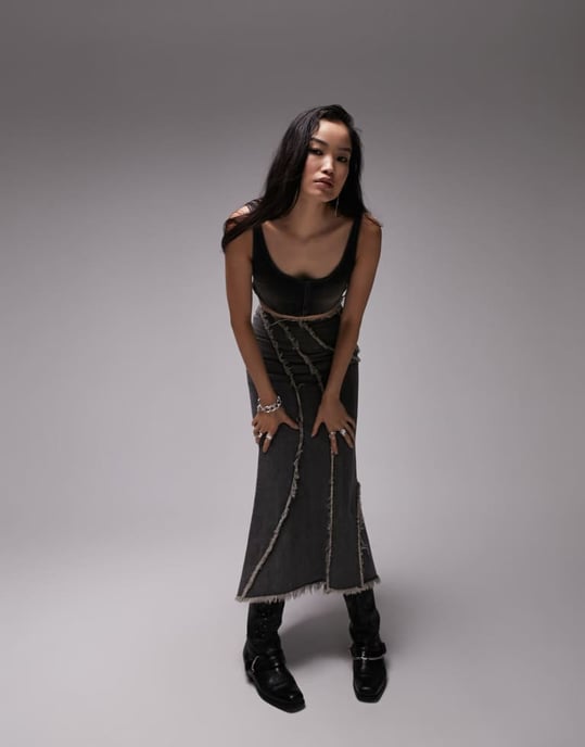 Topshop – Svart, tvättad mini-croptop i denim - Image 3