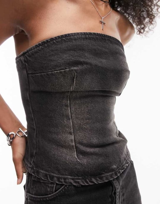 Topshop – Svart denimkorsett med smutsiga tvättar, del av set - Image 3