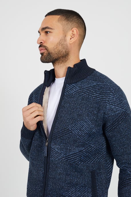 Navy Funnel Neck Zip Through Knitted Jumper - Image 4