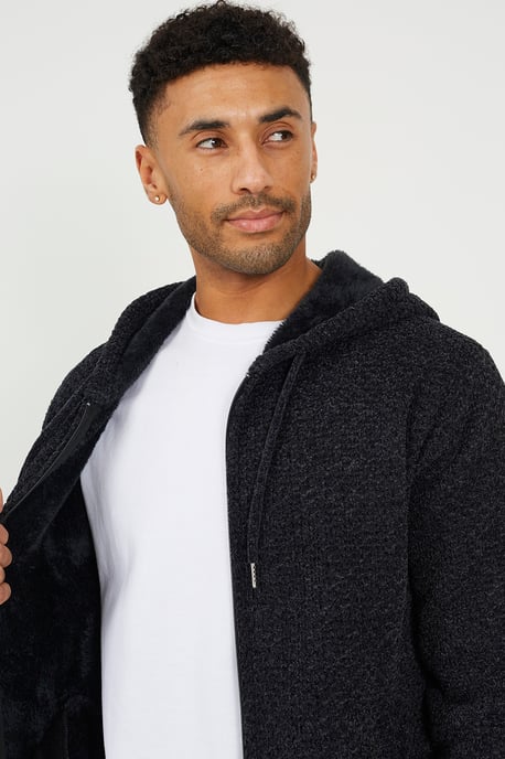 Mid Grey Full Zip Chenille Hoodie - Image 4