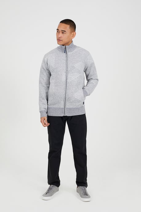 Grey Funnel Neck Zip Through Knitted Jumper - Image 3