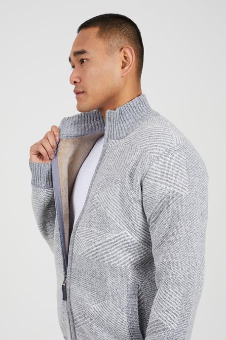 Grey Funnel Neck Zip Through Knitted Jumper - Image 4