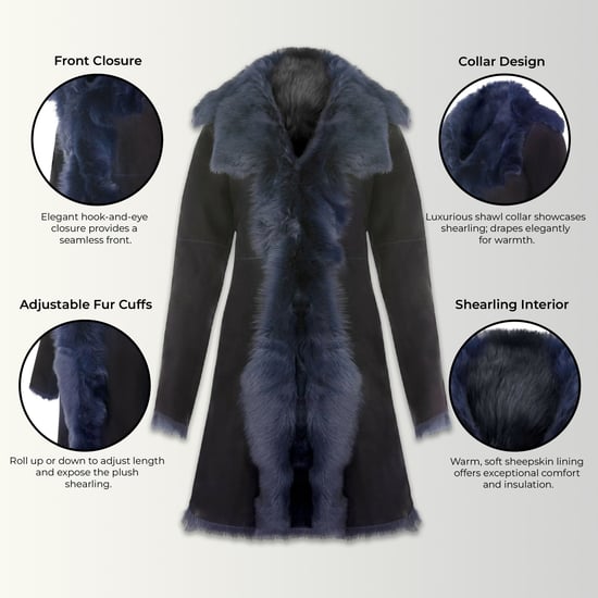 Dames marineblauwe Toscaanse schapensuède trenchcoat - Celeste - Image 3