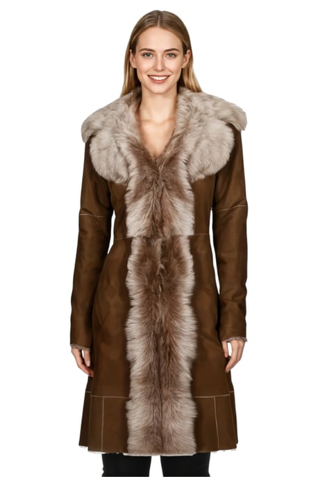 Dames Beaver Tan Toscana Schapen Suède Trenchcoat - Celeste - Image 1
