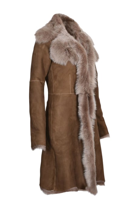 Dames Beaver Tan Toscana Schapen Suède Trenchcoat - Celeste - Image 4