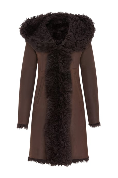 Dames bruine Toscaanse trenchcoat met capuchon van echt schapenleer - Verona - Image 2