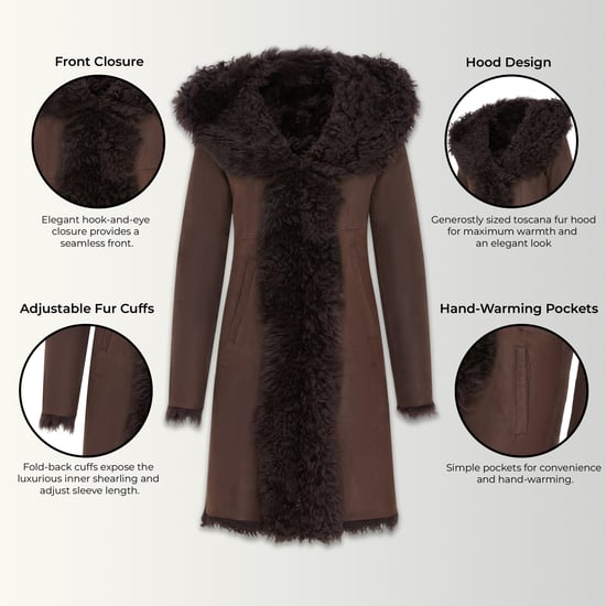 Dames bruine Toscaanse trenchcoat met capuchon van echt schapenleer - Verona - Image 3