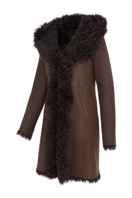 Dames bruine Toscaanse trenchcoat met capuchon van echt schapenleer - Verona - Image 4