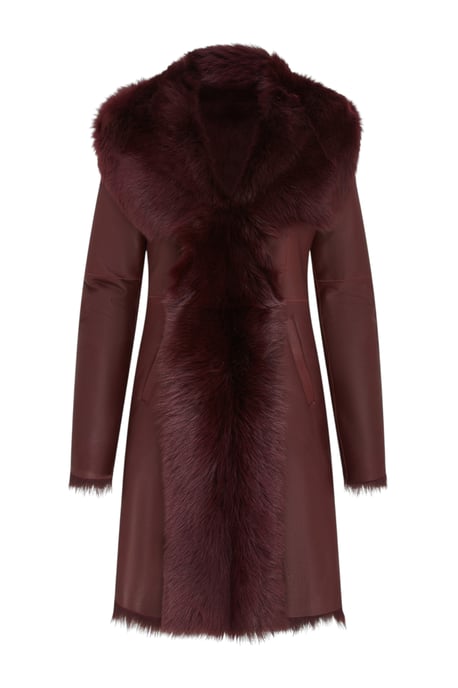 Dames Bordeauxrode Toscaanse trenchcoat met capuchon van echt schapenleer - Verona - Image 2