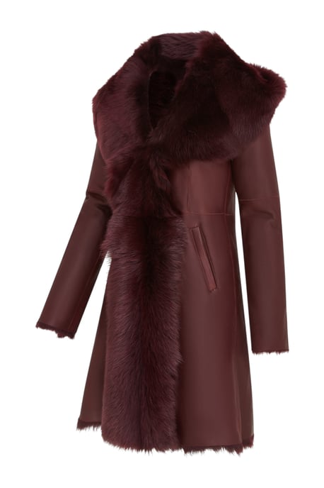 Dames Bordeauxrode Toscaanse trenchcoat met capuchon van echt schapenleer - Verona - Image 4