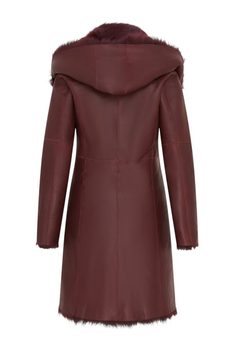 Dames Bordeauxrode Toscaanse trenchcoat met capuchon van echt schapenleer - Verona - Image 5