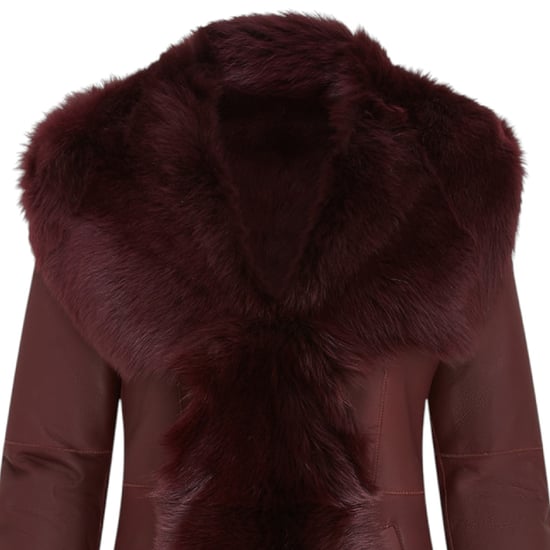 Dames Bordeauxrode Toscaanse trenchcoat met capuchon van echt schapenleer - Verona - Image 6