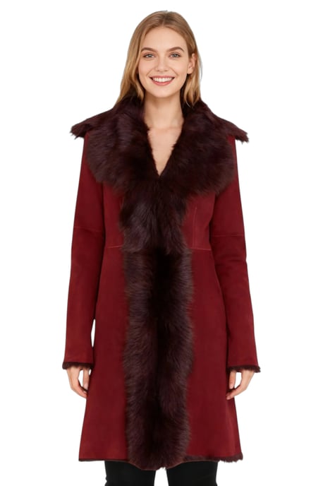 Womens Burgundy Red Toscana Sheep Suede Leather Trench Coat- Celeste - Image 1