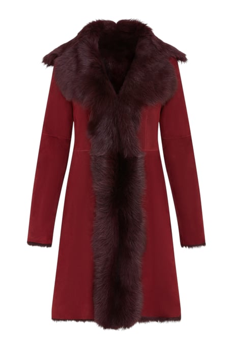 Womens Burgundy Red Toscana Sheep Suede Leather Trench Coat- Celeste - Image 2