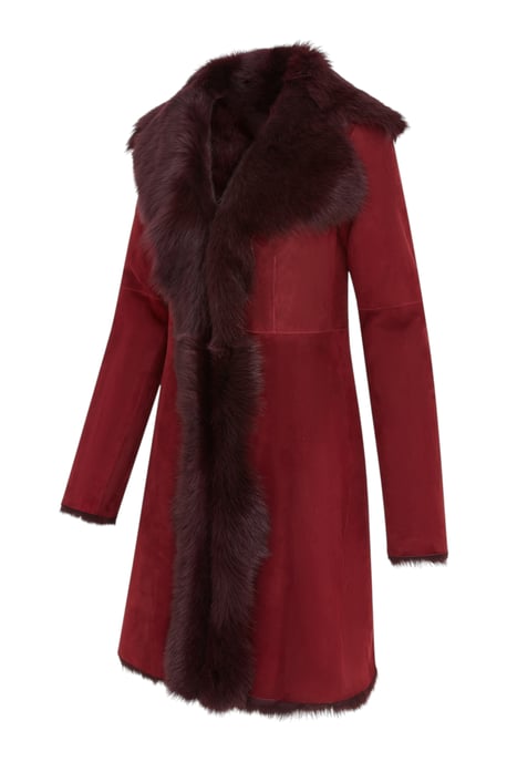 Womens Burgundy Red Toscana Sheep Suede Leather Trench Coat- Celeste - Image 4