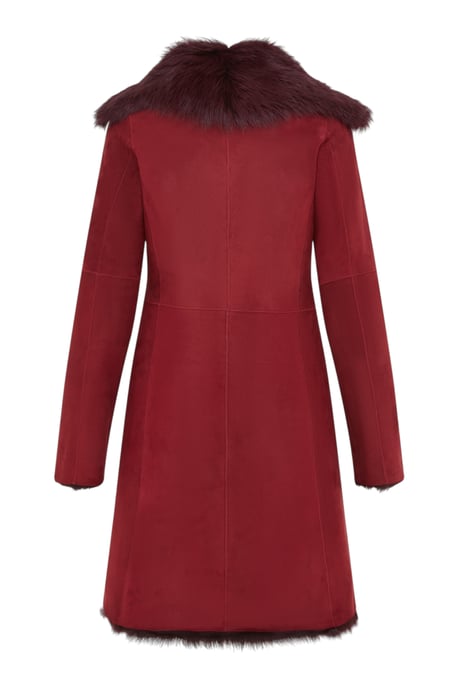 Womens Burgundy Red Toscana Sheep Suede Leather Trench Coat- Celeste - Image 5