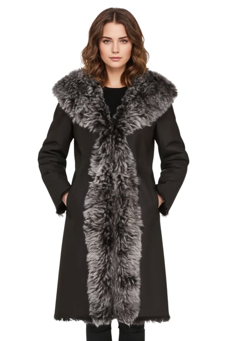 Zwarte Toscaanse trenchcoat met capuchon van echt schapenleer voor dames - Verona - Image 1