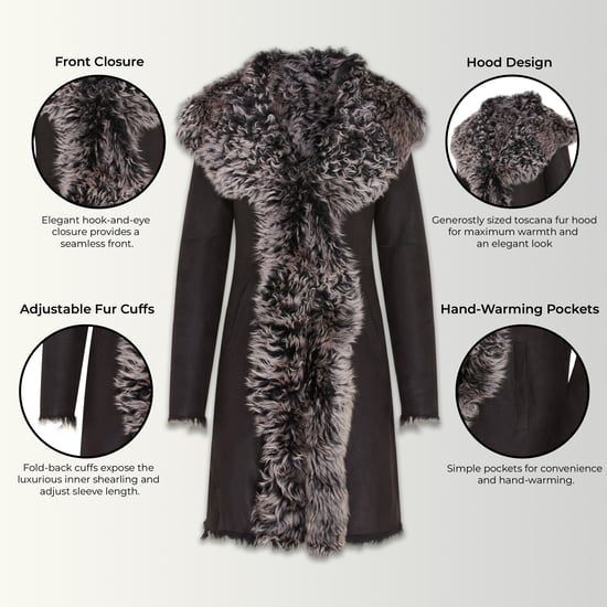 Zwarte Toscaanse trenchcoat met capuchon van echt schapenleer voor dames - Verona - Image 3