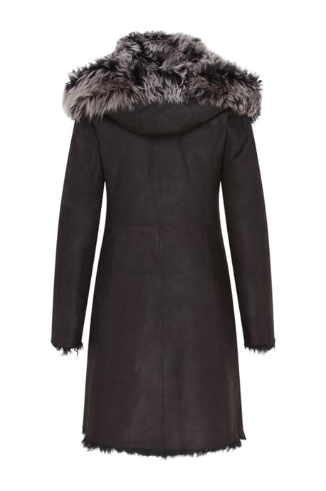 Zwarte Toscaanse trenchcoat met capuchon van echt schapenleer voor dames - Verona - Image 5