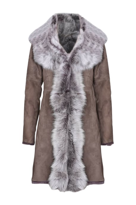 Womens Taupe Toscana Sheep Suede Leather Trench Coat- Celeste - Image 2
