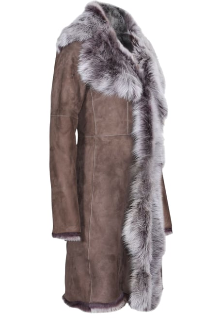 Womens Taupe Toscana Sheep Suede Leather Trench Coat- Celeste - Image 4