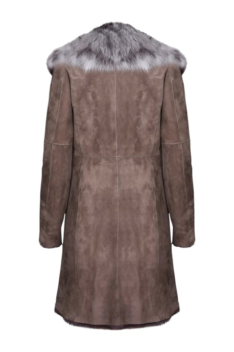 Womens Taupe Toscana Sheep Suede Leather Trench Coat- Celeste - Image 5
