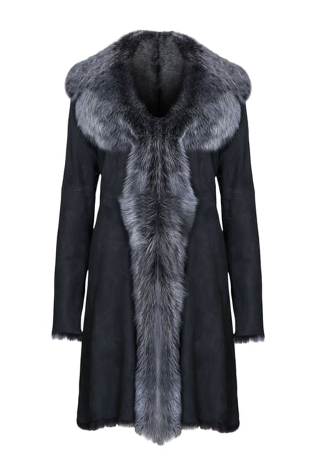 Dames zwarte zilveren Toscaanse schapen suède trenchcoat - Celeste - Image 2