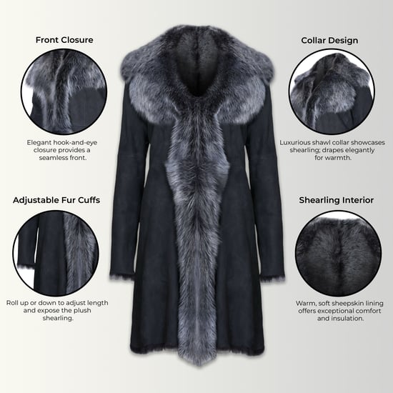 Dames zwarte zilveren Toscaanse schapen suède trenchcoat - Celeste - Image 3