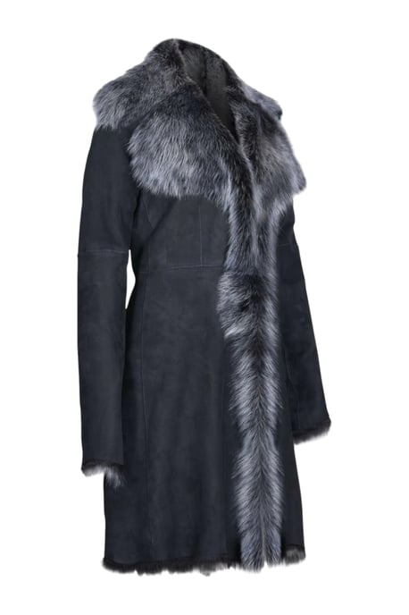 Dames zwarte zilveren Toscaanse schapen suède trenchcoat - Celeste - Image 4