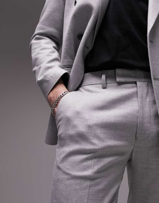 Topman – Grå kostymbyxor med smal passform och fiskbensmönster - Image 3
