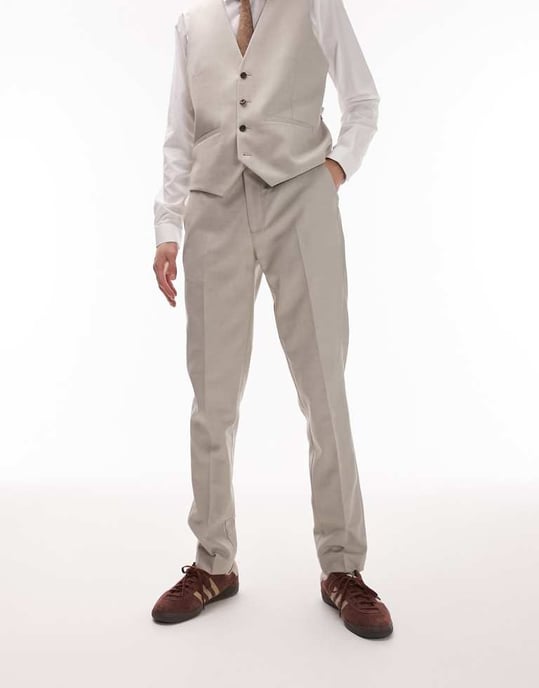 Topman – Stenfärgade, smala kostymbyxor i linneblandning - Image 3