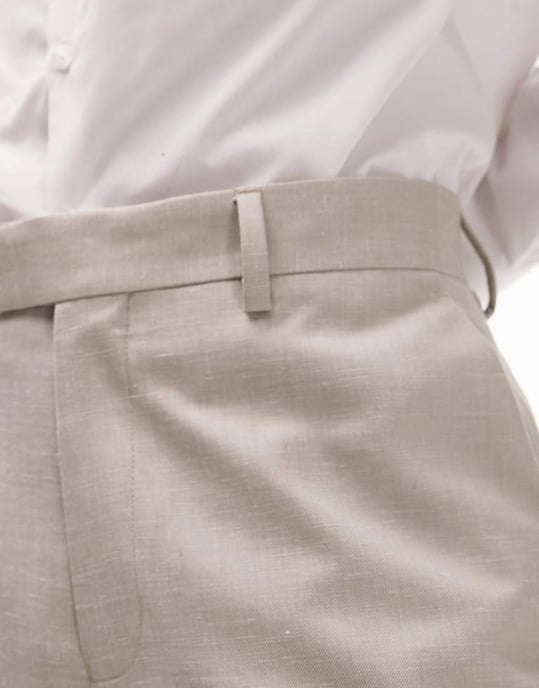 Topman – Stenfärgade, smala kostymbyxor i linneblandning - Image 4