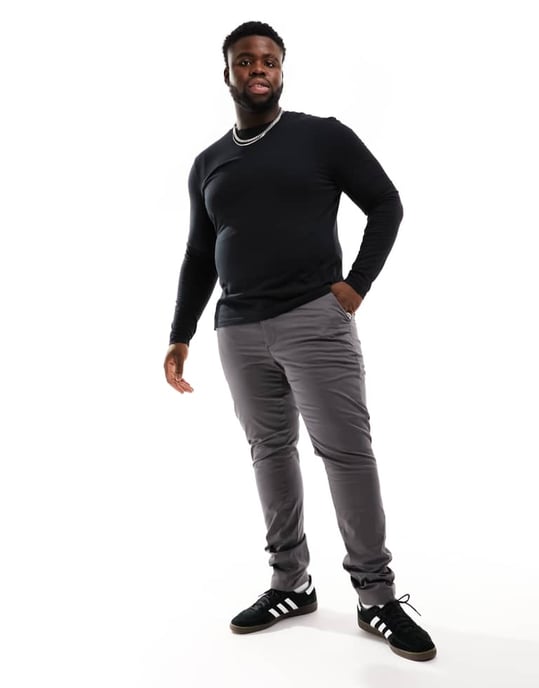 Calvin Klein – Big & Tall – Grå, smala chinos i satin med stretch - Image 3