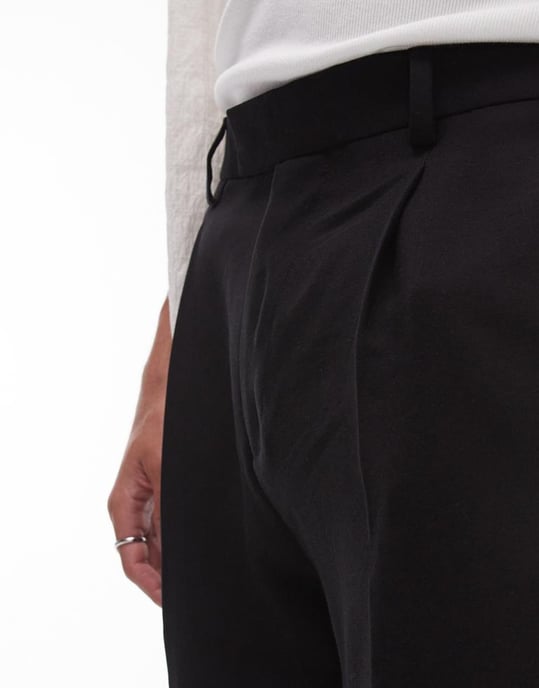 Topman – Svarta, eleganta texturerade byxor med avsmalnande ben - Image 2