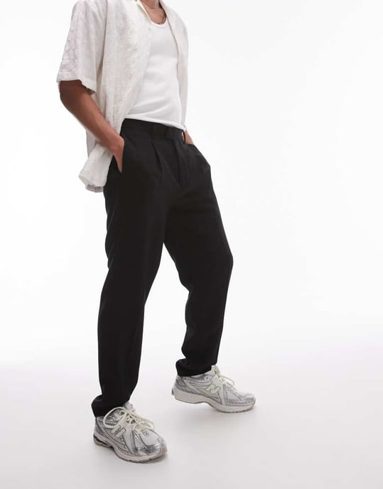 Topman – Svarta, eleganta texturerade byxor med avsmalnande ben - Image 3