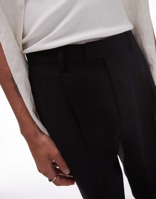 Topman – Svarta, eleganta texturerade byxor med avsmalnande ben - Image 4