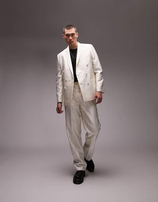 Topman – Vita kostymbyxor med vida ben och veck - Image 4
