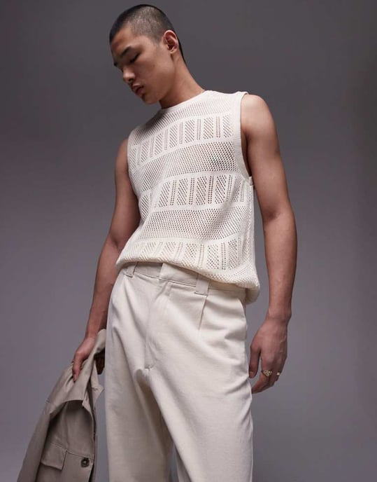Topman – Ecrufärgade chinobyxor med vida ben - Image 3