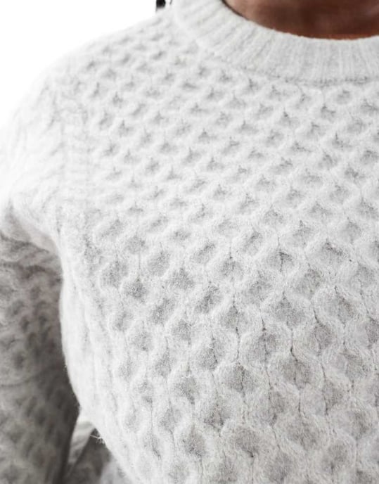 ASOS DESIGN Curve crew neck cable jumper with wide cuff in grey - Image 2