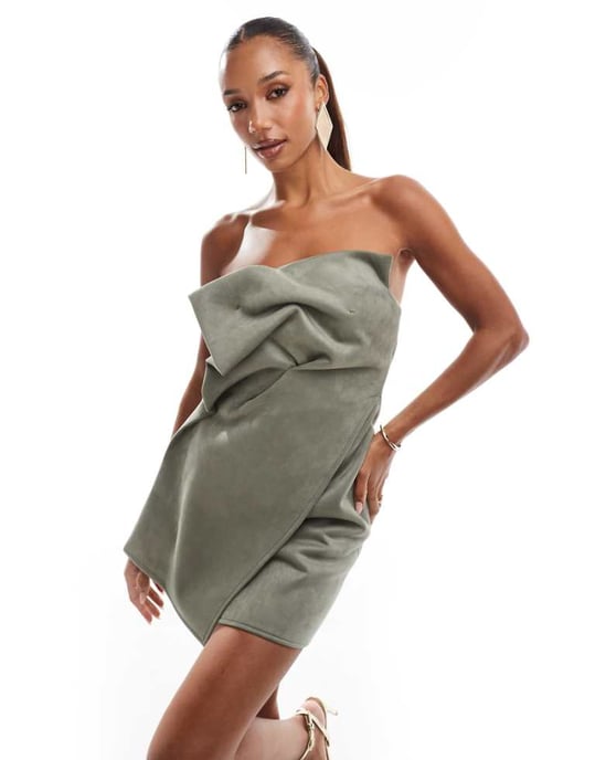 ASOS DESIGN – Grön miniklänning med manipulerad mockaimitation - Image 1