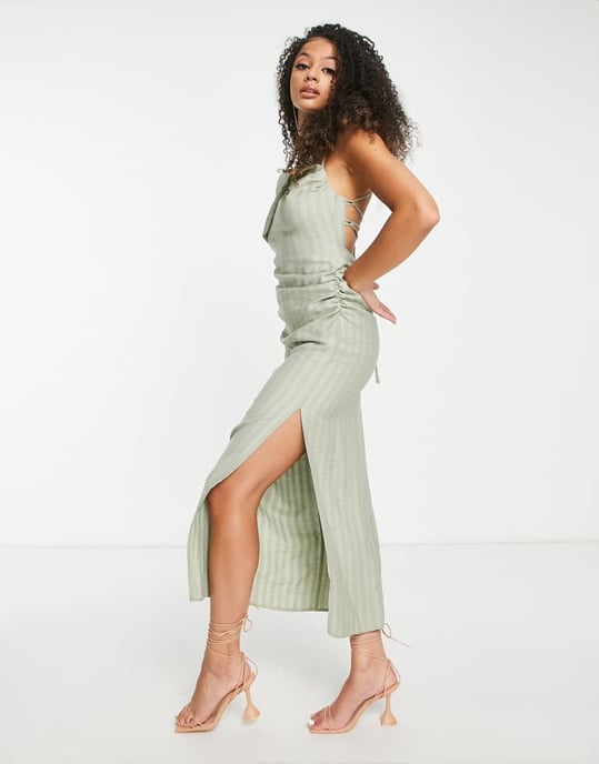 ASOS DESIGN Tall – Salviagrön midiklänning med draperad halsringning och öppen rygg - Image 4